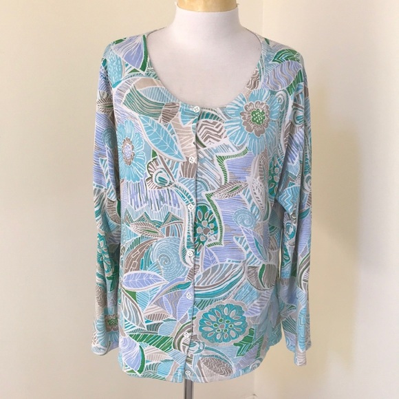 NWT! SIGRID OLSEN Size XL blue multi cardigan